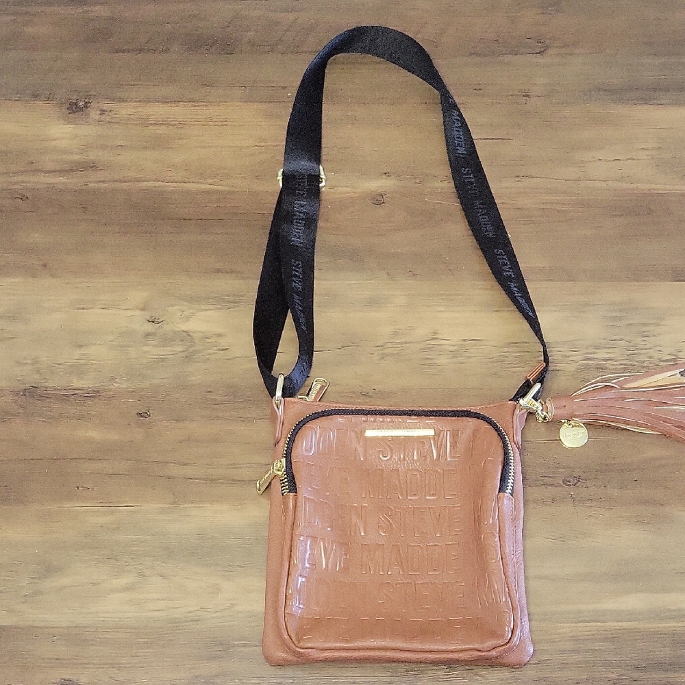 Steve Madden Tan Crossbody Bag with Black Strap